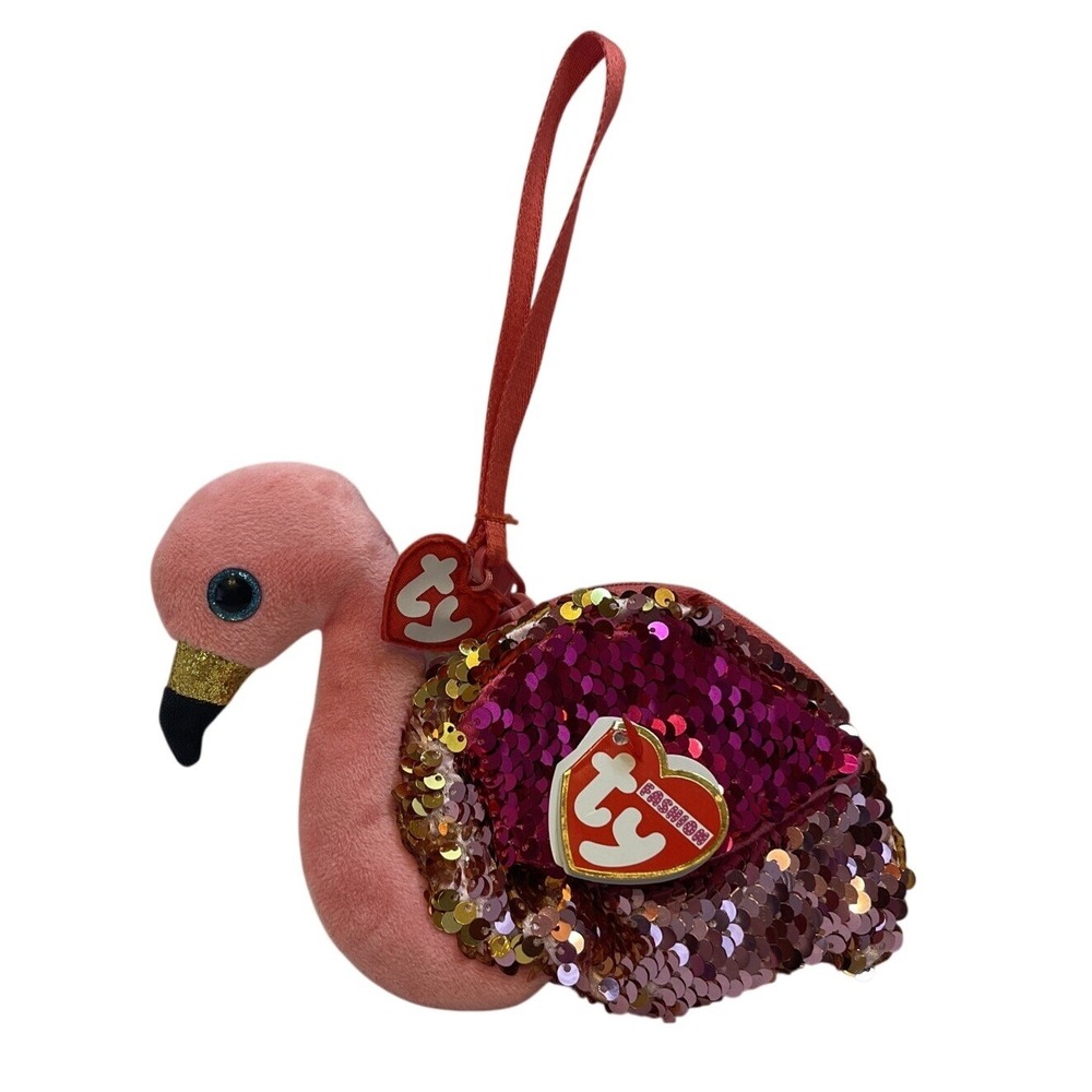 Ty Fashion Gilda Flamingo Pink Sequin Coin Purse‎ Wristlet 95227
